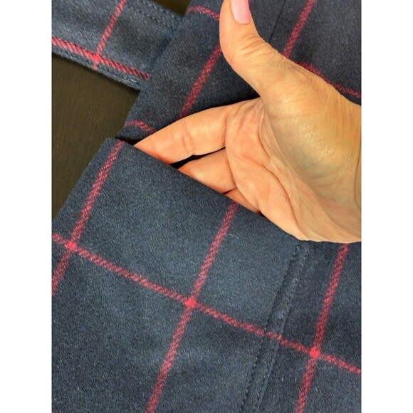 Banana Republic Melton Wool Coat Navy Blue Red Windowpane Plaid Petite XS XSP - Picture 10 of 11